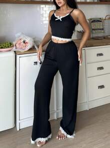 Y2K stil kvinnor spets trim kamisole och shorts Pyjamas Set