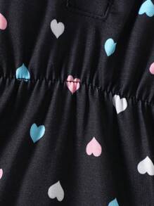 SHEIN Vestido negro de manga corta con estampado digital de corazones para bebé niña, apto para salidas, uso casual en casa y ocasiones de fiesta - Multicolor - Ver 6
