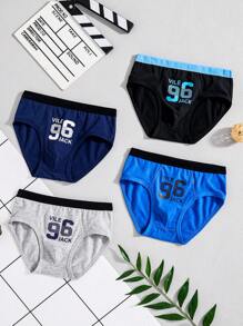 4pcs/Set Minimalist Number Print Soft Cotton Underwear For Teenage Boys,Summer,Travel