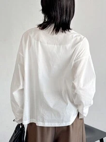 FRIFUL 女式立领宽松白色刺绣波浪下摆衬衫