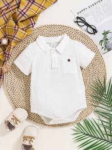 Souflis Souflis 男婴夏季新款白色休闲运动柔软纯棉POLO连体衣，带便捷口袋设计