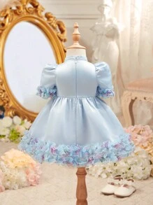 SHEIN Summer Elegant Cute Blue Satin Baby Girl Dress, Flower Girl Dress - Blue - View 2