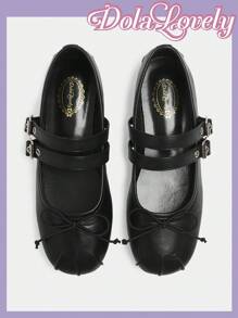 Dola Lovely 1 Pair Women's Flat Mary Jane Shoes, Pink Bowknot & Rhinestones Slip-On Flats, Suitable For Outdoor Wear, Versatile And Comfortable Spring Shoes Spring Break Easter - Black - View 4