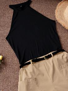 CosyJoli Abiti da donna taglie forti per la nuova moda estiva, vacanze in spiaggia, vacanze tropicali, carnevale, rave, festival, casual business, casual da spiaggia, estivi da donna per vacanze, casual da pendolare, top nero a canotta e pantaloncini, completo due pezzi - Multicolore - Visualizzare 3