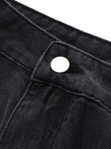 FRIFUL 女士灰色高腰直筒不对称牛仔裙，性感牛仔半身裙，秋冬季 - 深灰色 - 查看 6