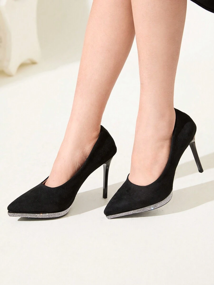 CUCCOO CHICEST Chaussures à talons hauts noires sexy et imperméables pour femmes. Plateforme avec strass et brillante, idéales pour les robes de mariée et de soirée, les fêtes et le travail formel. Escarpins à bout pointu pour la Saint-Valentin