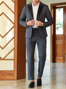 Manfinity AFTRDRK Men's Solid Color Patchwork Front Button Long Sleeve Top And Pants Suit Set - Dark Grey - View 5