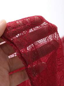 DAZY 2pcs Chinese Style Cheongsam Silhouette Bow Mesh Sheer Nightgown & Thong Set, Sexy Women Summer Sleepwear