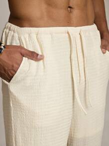 Manfinity VCAY Quần ống đứng dệt rộng rãi trẻ trung thường ngày cho nam - Màu be - Xem 2