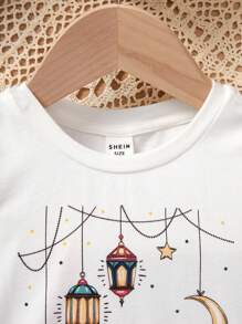 SHEIN Leap Crew 2 件装女婴碎花短袖上衣和裙子套装，夏季服装 - 黃色 - 查看 13