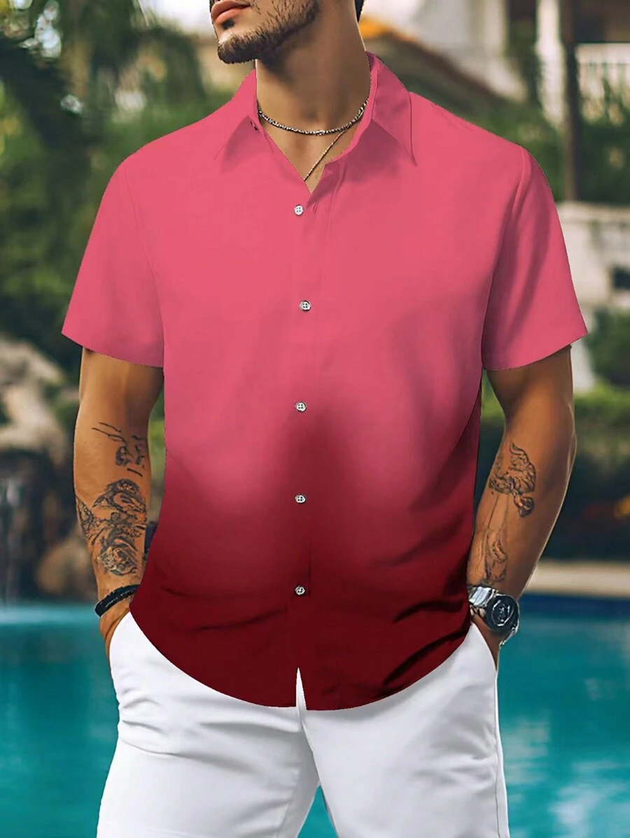 Manfinity Homme 简约时尚休闲短袖衬衫，适合日常穿着 - 彩色 - 查看 1