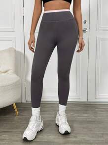SHEIN Unity Women's Grey High-Waisted Leggings With Contrast Pink Waistband Detail Fall Cloth For Women - Multicolor - View 1