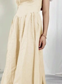 SHEIN Privé Women's Romantic Red Square Neck Long Dress - Apricot - View 9