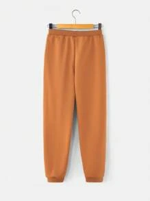 青少年男孩 2 件套圆领长袖上衣和裤子，休闲简约装，适合日常穿着