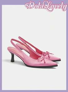 Dola Lovely Fashion Bow Pointed Toe High Heel Pumps Valentine's Day - Pink - View 1
