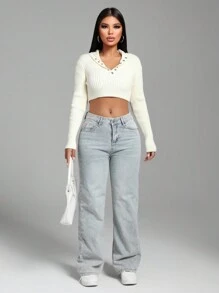 Zolique Women's Sweaters, Women's Tops, Knitted Long Sleeves, White Hooded Cropped Style, Big Hat Sweater, Sexy, Slim Fit, Friend Gathering, Casual And Comfortable, Basic Travel Party, Autumn And Winter, Winter And Spring, All Season Women's Fall Sweater - White - View 3