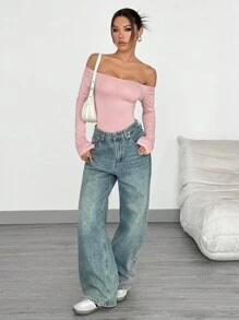 SHEIN EZwear Body rosa con hombros descubiertos para mujer