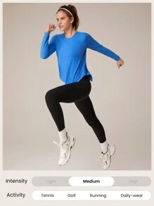 GLOWMODE Quick-Dry Power Energy Loose Fit High-Low Power Tee Low Impact Yoga Pilates Daily - Blue - View 6