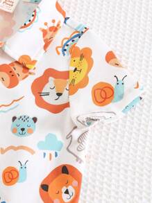 Cozy Pixies 2pcs Baby Boy Cartoon Animal Print Polo Collar Short Sleeve Cardigan & Elastic Waist Shorts Set - Multicolor - View 8