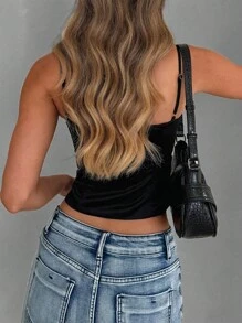 INAWLY Ladies' Sexy Lace Edge Fitted Spaghetti Strap - Black - View 2