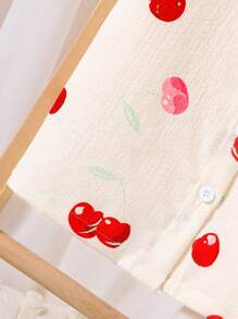 2pcs/Set Young Girl' Cute Cherry Ruffled Neck Short Sleeve Top And Pants Pajamas Set - Apricot - View 6