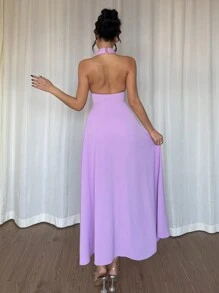 Rafferiza 女士长款无袖纯色休闲连衣裙，简约时尚，适合日常穿着 - 紫色 - 查看 2