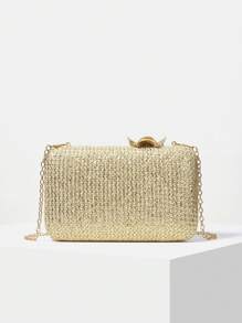 MOTF PREMIUM GLITTER CHAIN DETAIL SQUARE CLUTCH - Gold - View 1