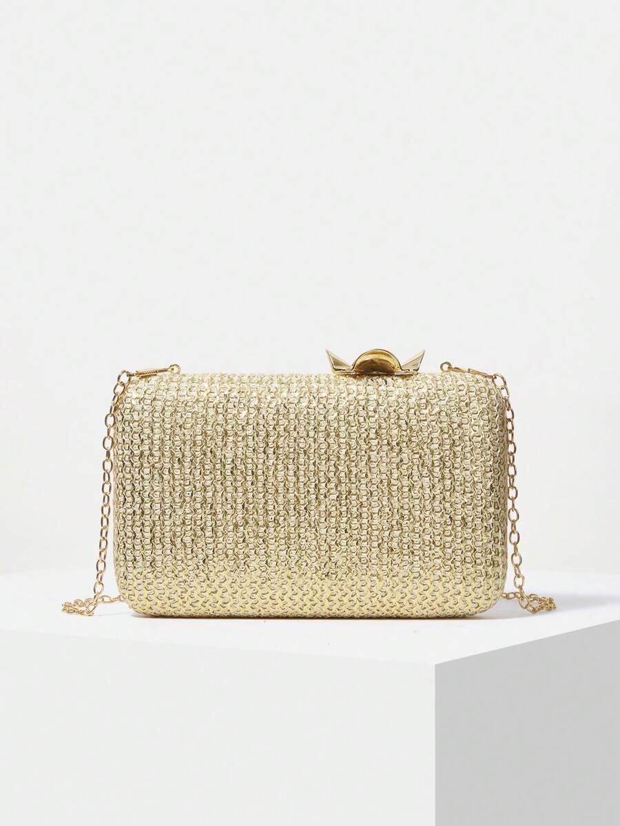 MOTF PREMIUM GLITTER CHAIN DETAIL SQUARE CLUTCH - Gold - View 1