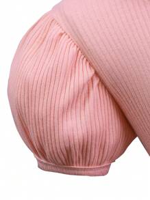 SHEIN 2 件套少女纯色泡泡袖上衣 + 格子裙 + 帽子 - 粉色 - 查看 5