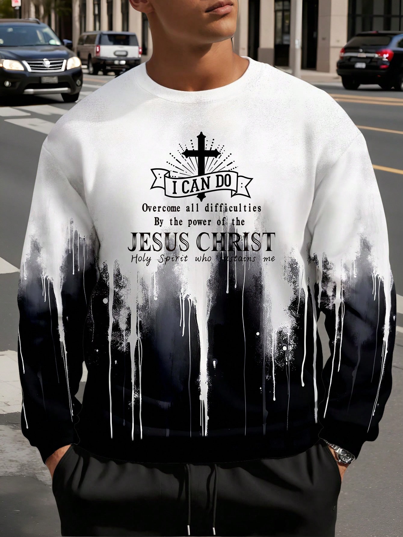 Manfinity Dauomo Men's Casual Slogan Print Crew Neck Long Sleeve Sweatshirt, Autumn/Winter