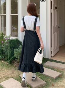 DAZY Women's Casual Denim Overall Skirt, Simple And Stylish For Daily Wear,Ruffle