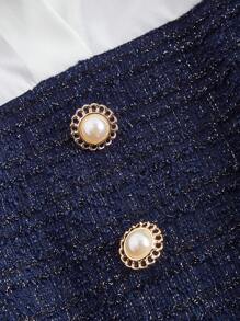 SHEIN MOD Plus Size Women Collared Long Sleeve Patchwork Short Dress - Navy Blue - View 3