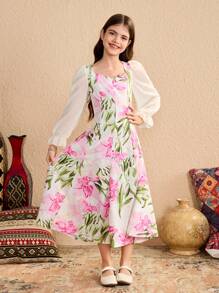 Tween Girls Casual Simple Fashion Daily Wear Dress - Multicolor - View 5