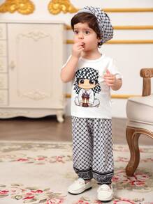 Baby Boy Crew Neck Short Sleeve Printed Casual Top And Pants Set - Multicolor - View 1