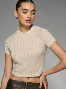 MISSGUIDED High Neck Ribbed Crop Baby Tee Summer Essential Fitted Stretch Knit Basic Top Modern Minimalist Style Versatile Casual Wear Y2K Fashion