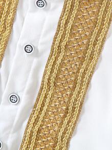 SHEIN Young Boy Stand Collar Wide Banded Solid Color Casual Shirt, Suitable For Any Occasion, Comfortable And Breathable, Skin-Friendly Soft Fabric, Versatile And Durable, Ideal For Summer - White - View 5