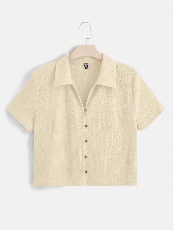 SHEIN EZwear Plus Size Solid Color Knit T-Shirt, Minimalist Fashion Casual Everyday Wear