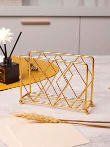 1pc Modern Minimalist Style Gold Iron Square Standing Tissue Holder, Iron Wire Desktop Standing Napkin Holder, Convenient , Suitable For Daily Restaurant Hotel Tabletop Tissue Storage Valentine's Day, Valentines Wedding, Birthday