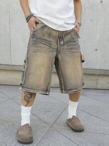Manfinity EMRG Pantaloncini casual in jeans semplici e alla moda per uomo, per uso quotidiano