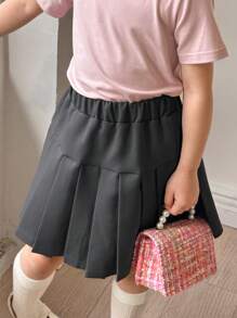 DAZY Young Girl Solid Color Short Sleeve Simple Casual Daily Mini Skirt - Grey - View 6