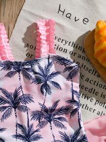 1pc Young Girl Coconut Tree Print One-Piece Swimsuit - Multicolor - View 4