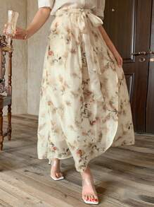 DAZY 女士碎花A字裙，休闲时尚，适合日常穿着，秋季半身裙 - 黃色 - 查看 5