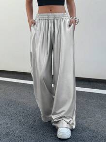 Flirla Pantalones largos casuales de mujer con diseño de rayas laterales estilo urbano