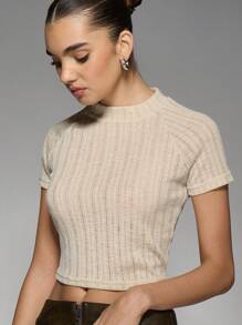 MISSGUIDED High Neck Ribbed Crop Baby Tee Summer Essential Fitted Stretch Knit Basic Top Modern Minimalist Style Versatile Casual Wear Y2K Fashion