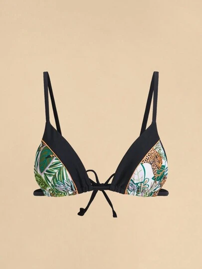 Travachic Women's Spaghetti Strap Contrast Color Print Bikini Top For Summer Beach Vacation