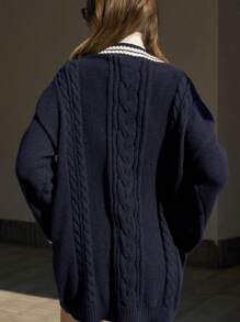 INAWLY V领麻花针织套头毛衣，休闲秋冬针织套头衫