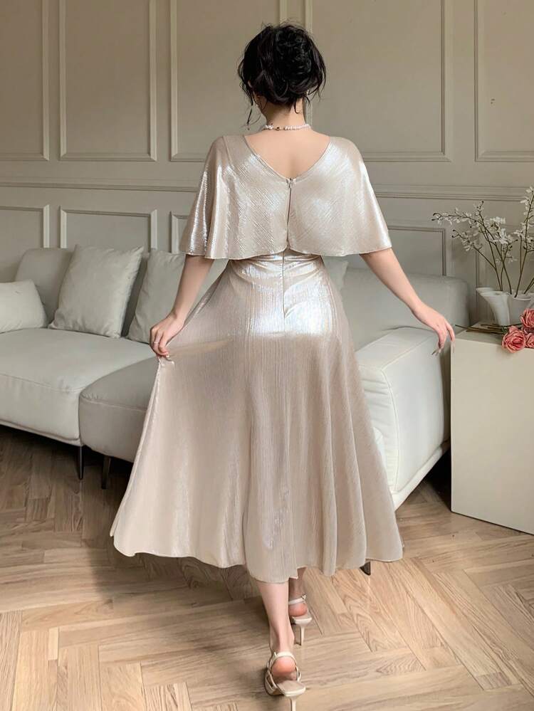 Elegant Solid Color V-Neck Mid-Length Dress For Wedding Guests, Summer Elegant Sundress,Formal Women Dresses