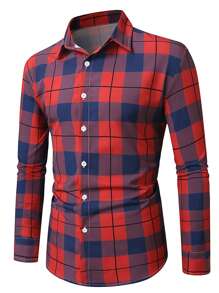 Manfinity Homme Men's Plaid Print Long Sleeve Casual/Work Shirt - Multicolor - View 5