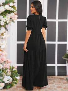 Loomaby Vestido de maternidad de manga corta, unicolor, casual y elegante para el uso diario - Negro - Ver 2
