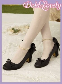 Dola Lovely 百搭时尚 2024 新款玛丽珍天鹅绒圆头粗跟高跟鞋一脚蹬高跟鞋